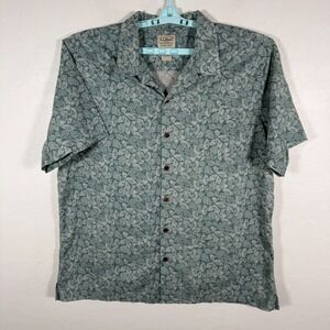 LL‎ Bean Shirt Mens XL Green Camp Hawaiian Beach Island Sea Shells Tropics